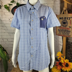 DUCK & COVER UK blue plaid cotton shirt, pocket detail
